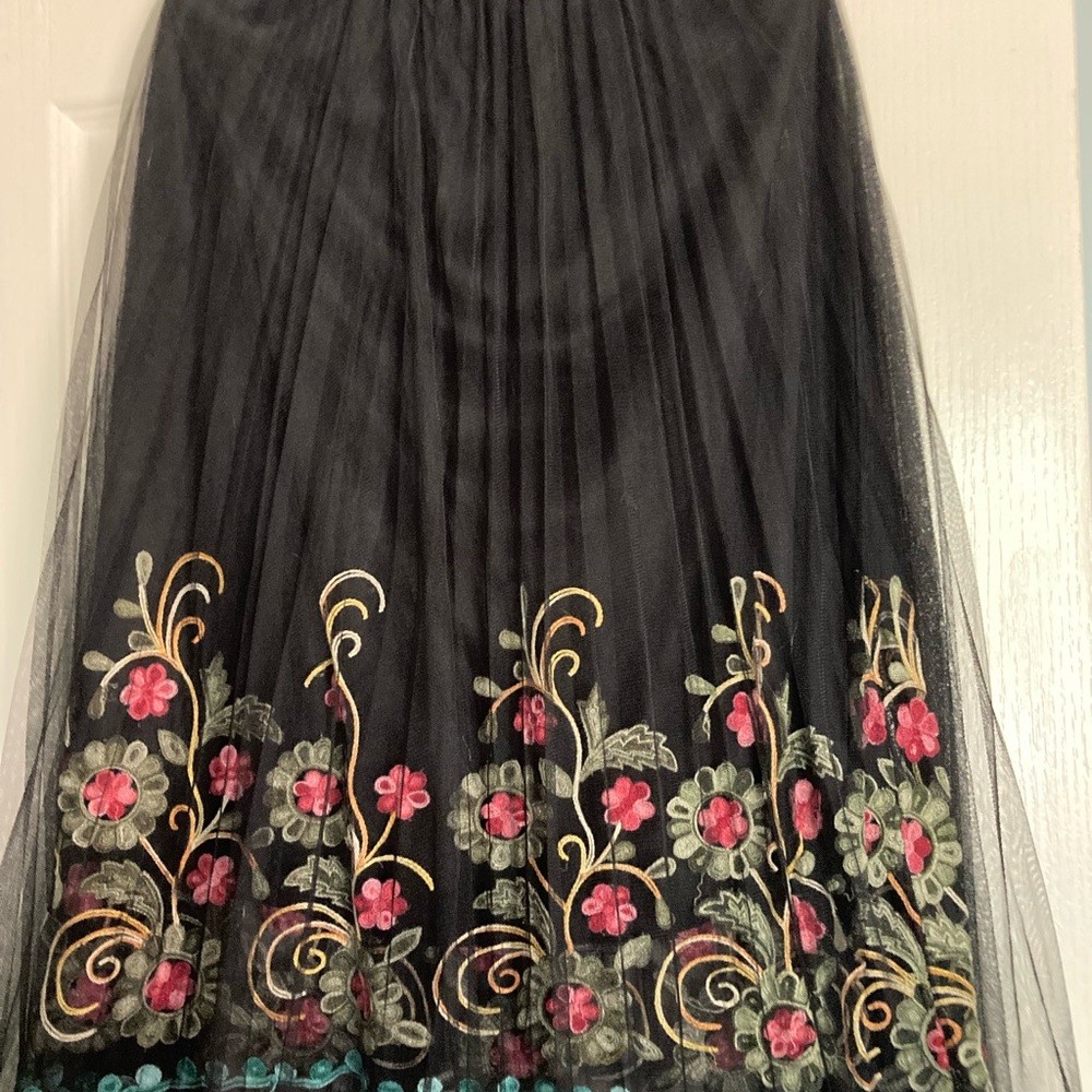 Moon Collection Black Skirt with Pink & Green Floral Embroidery